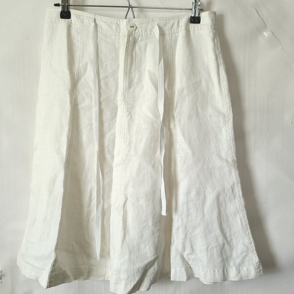 Alfani Dresses & Skirts - Alfani Womens Flare A Line Ivory 100% Linen Skirt Sz 6 Knee Lgth Zip Drawstring